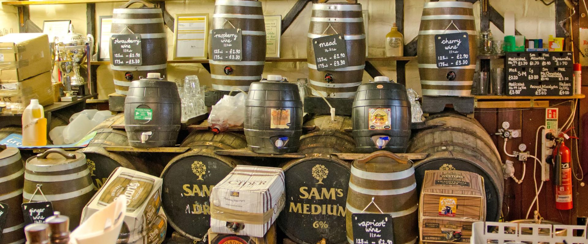 Behind the bar at Ye Olde Cider Bar in Newton Abbot