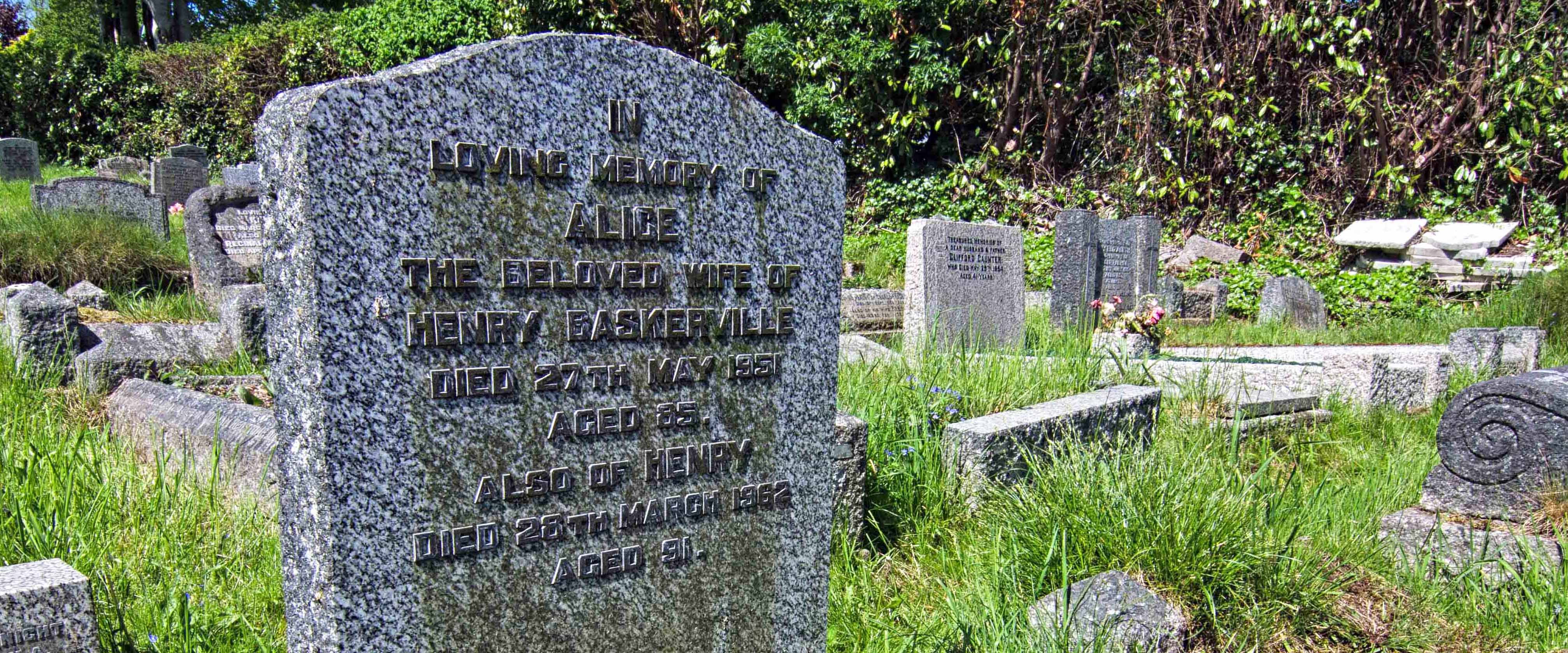 Harry Baskervilles headstone at Ashburton