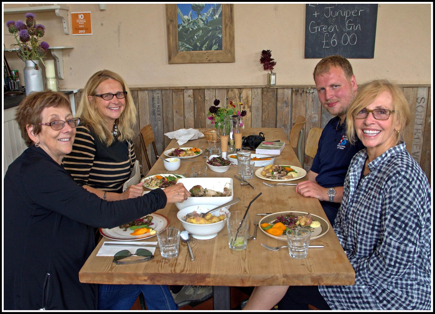 Guests loving the food at Riverford Field Kitchen Unique Devon Tours